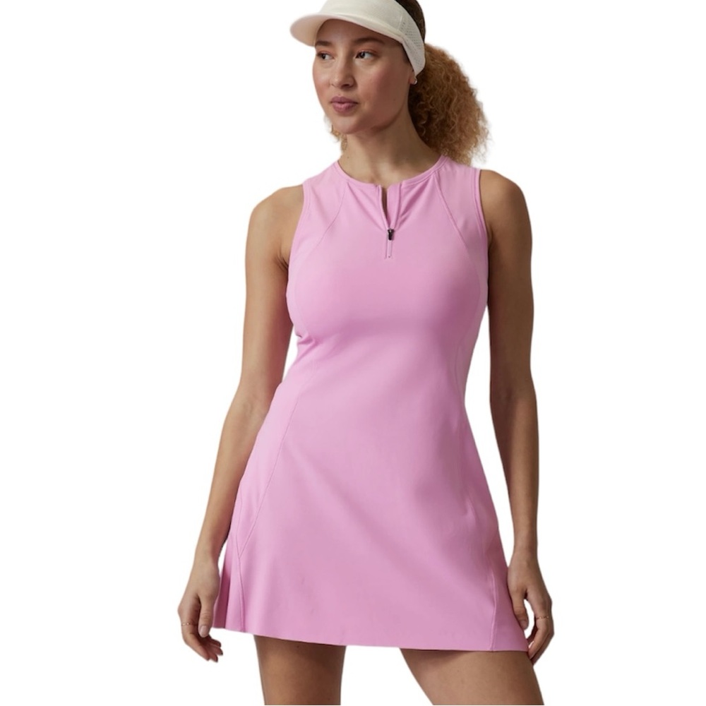 Athleta Ace Pink Tennis Dress 1/4 Zip Athletic Sleeveless Preppy Sporty M